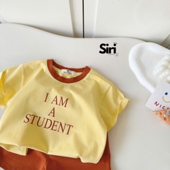 Set bộ cộc tay phối màu cho bé trai bé gái áo họa tiết Student kèm quần short size 9kg đến 25kg BERNIE SIRI 280926B9