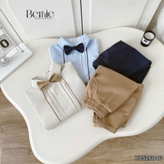 Set sơ mi Little Gentleman áo tay dài quần kaki kèm nơ cổ cho bé trai 9 tới 25kg BERNIE H0526B46