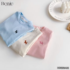 Áo thun cổ tròn áo cotton bozip thu đông dài tay thêu cún nhiều màu cho bé trai bé gái size 9 đến 25kg BERNIE H0826A02