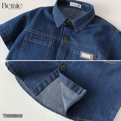 Set bộ sơ mi denim cho bé trai áo sơ mi phối túi kèm quần short size 9 đến 28kg BERNIE T0126B13Đ