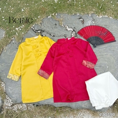 Áo dài bé trai kèm quần bé trai lụa gân màu đỏ màu vàng phối gấm rồng BERNIE bé từ 9 đến 24kg 22b490
