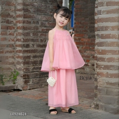 Set yếm lụa hoa sen cho bé gái dễ thương chất lụa sần cao cấp Bernie 1 tuổi đến 7 tuổi