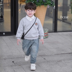 Áo thun Sweater dài tay Gấu họa tiết thêu gấu cho bé trai bé gái 1 đến 7 tuổi BERNIE T1125A48Đ