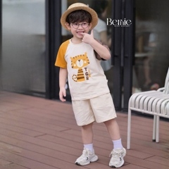 Set bộ tay ngắn cho bé trai áo thun cotton họa tiết Animal Vui Nhộn và quần short kaki 1 đến 7 tuổi BERNIE H0226B06Đ 