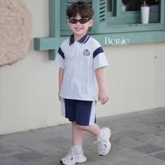 Set bộ polo tay ngắn cổ dệt họa tiết huy hiệu kèm quần short cho bé trai size 11 tới 28kg BERNIE H0226B33