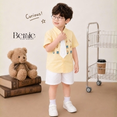 Set sơ mi 3CT Little Charm cho bé trai áo sơ mi và quần short kèm cà vạt rời size 9 tới 28kg BERNIE T0326B31