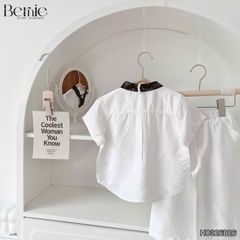 Set bộ đũi áo sơ mi cổ trụ phối khăn kèm quần dài cho bé trai đi chơi đi biển size 11kg tới 28kg BERNIE H0326B25