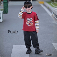 Set bộ dài áo thun cotton tay phối kẻ Play Time kèm quần gió dài cho bé trai size 11 tới 28kg BERNIE T0426B12