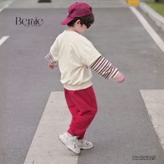 Set bộ dài cho bé trai áo thun tay phối kẻ sọc Sunny Ride kèm quần dài size 9 tới 25kg BERNIE H0426B25