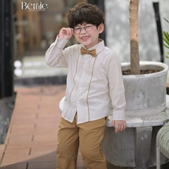 Set sơ mi Little Gentleman áo tay dài quần kaki kèm nơ cổ cho bé trai 9 tới 25kg BERNIE H0526B46