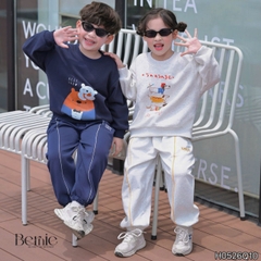 Quần dài nỉ thu đông phối viền phối màu thêu Cozy cho bé trai phong cách size 11 tới 28kg BERNIE H0526Q10