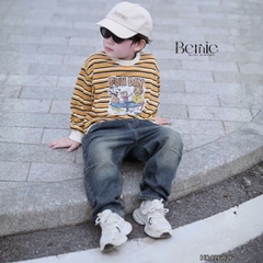 Set bộ dài thu đông áo dài tay kẻ họa tiết Fun Day kèm quần jean dài size 9 tới 28kg BERNIE H0426B26