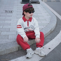 Set bộ polo thu đông cho bé trai áo polo tay dài phối sọc Brooklyn kèm quần dài size 9 tới 26kg BERNIE V0526B31