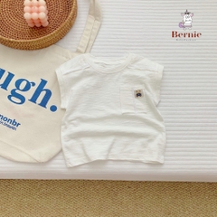 Áo tanktop cotton xược túi ngực thêu gấu dáng hàn quốc cho bé trai bé gái từ 9đến 24kg BERNIE 23A026