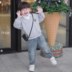 Áo thun Sweater dài tay Gấu họa tiết thêu gấu cho bé trai bé gái 1 đến 7 tuổi BERNIE T1125A48Đ