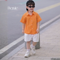 Áo sơ mi tay ngắn Basic nhiều màu unisex cho bé trai bé gái size 9kg tới 25kg BERNIE H1125A49Đ