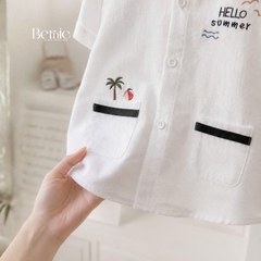 Set bộ sơ mi tay ngắn cho bé trai phối màu họa tiết Summer kèm quần short size 9 đến 25kg BERNIE H1225B15Đ