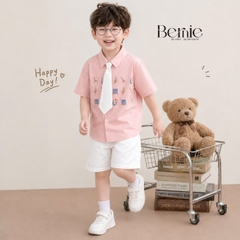 Set sơ mi 3CT Little Charm cho bé trai áo sơ mi và quần short kèm cà vạt rời size 9 tới 28kg BERNIE T0326B31