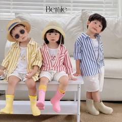  Set sơ mi 3CT áo tay dài kẻ sọc sắc màu áo ba lỗ kèm quần short kaki cho bé trai đi biển đi chơi 9 tới 28kg BERNIE H0226B26