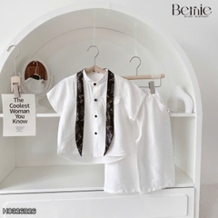 Set bộ đũi áo sơ mi cổ trụ phối khăn kèm quần dài cho bé trai đi chơi đi biển size 11kg tới 28kg BERNIE H0326B25