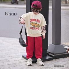 Set bộ dài cho bé trai áo thun tay phối kẻ sọc Sunny Ride kèm quần dài size 9 tới 25kg BERNIE H0426B25