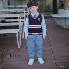 Set bộ 4CT áo sơ mi dài tay áo gi lê rời quần kaki kèm cà vạt bé trai 9 tới 25kg BERNIE H0526B60