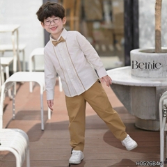 Set sơ mi Little Gentleman áo tay dài quần kaki kèm nơ cổ cho bé trai 9 tới 25kg BERNIE H0526B46