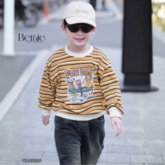 Set bộ dài thu đông áo dài tay kẻ họa tiết Fun Day kèm quần jean dài size 9 tới 28kg BERNIE H0426B26