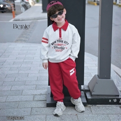 Set bộ polo thu đông cho bé trai áo polo tay dài phối sọc Brooklyn kèm quần dài size 9 tới 26kg BERNIE V0526B31
