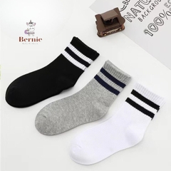 Tất vớ thể thao unisex cổ cao sọc viền cho bé trai bé gái màu trắng đen xám 1 đến 5 tuổi BERNIE