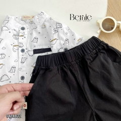 Set đồ bộ sơ mi tơ đũi ngắn tay cho bé trai đi biển đi chơi áo họa tiết hoa lá cây dừa nổi bật kèm quần BERNIE