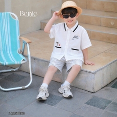 Set bộ sơ mi tay ngắn cho bé trai phối màu họa tiết Summer kèm quần short size 9 đến 25kg BERNIE H1225B15Đ