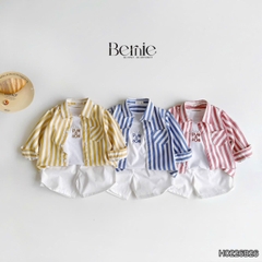 Set sơ mi 3CT áo tay dài kẻ sọc sắc màu áo ba lỗ kèm quần short kaki cho bé trai đi biển đi chơi 9 tới 28kg BERNIE H0226B26