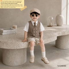 Set bộ vest gile Hoàng gia cho bé trai áo sơ mi tay ngắn phối gile kèm quần và cà vạt 1 đến 7 tuổi BERNIE T0126B06Đ 