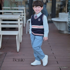 Set bộ 4CT áo sơ mi dài tay áo gi lê rời quần kaki kèm cà vạt bé trai 9 tới 25kg BERNIE H0526B60
