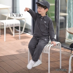 Set bộ dài chất thun cotton áo polo thêu ngựa kèm quần dài cho bé trai size 9 tới 25kg BERNIE H0726B35
