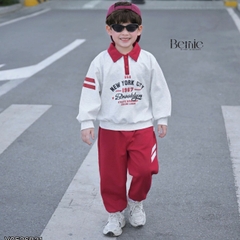 Set bộ polo thu đông cho bé trai áo polo tay dài phối sọc Brooklyn kèm quần dài size 9 tới 26kg BERNIE V0526B31