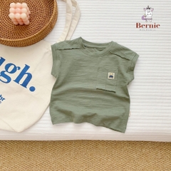Áo tanktop cotton xược túi ngực thêu gấu dáng hàn quốc cho bé trai bé gái từ 9đến 24kg BERNIE 23A026