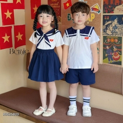 Set thủy thủ bé trai bé gái học sinh thêu lá cờ đỏ yêu nước Việt Nam 1 đến 8 tuổi Bernie H0625B08