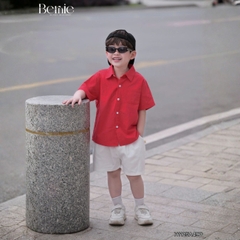Áo sơ mi tay ngắn Basic nhiều màu unisex cho bé trai bé gái size 9kg tới 25kg BERNIE H1125A49Đ