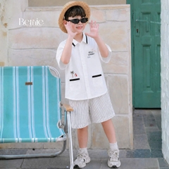 Set bộ sơ mi tay ngắn cho bé trai phối màu họa tiết Summer kèm quần short size 9 đến 25kg BERNIE H1225B15Đ