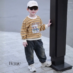 Set bộ dài thu đông áo dài tay kẻ họa tiết Fun Day kèm quần jean dài size 9 tới 28kg BERNIE H0426B26