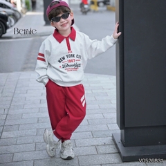 Set bộ polo thu đông cho bé trai áo polo tay dài phối sọc Brooklyn kèm quần dài size 9 tới 26kg BERNIE V0526B31