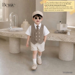 Set bộ vest gile Hoàng gia cho bé trai áo sơ mi tay ngắn phối gile kèm quần và cà vạt 1 đến 7 tuổi BERNIE T0126B06Đ 