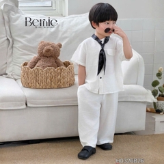 Set bộ đũi áo sơ mi cổ trụ phối khăn kèm quần dài cho bé trai đi chơi đi biển size 11kg tới 28kg BERNIE H0326B25