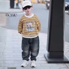 Set bộ dài thu đông áo dài tay kẻ họa tiết Fun Day kèm quần jean dài size 9 tới 28kg BERNIE H0426B26