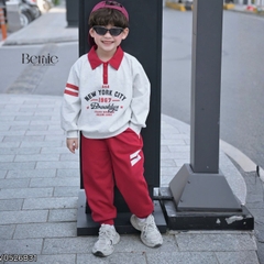 Set bộ polo thu đông cho bé trai áo polo tay dài phối sọc Brooklyn kèm quần dài size 9 tới 26kg BERNIE V0526B31