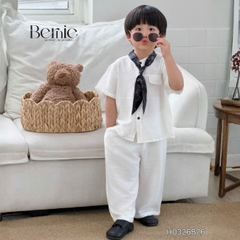 Set bộ đũi áo sơ mi cổ trụ phối khăn kèm quần dài cho bé trai đi chơi đi biển size 11kg tới 28kg BERNIE H0326B25