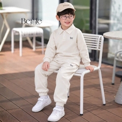 Set bộ dài chất thun cotton áo polo thêu ngựa kèm quần dài cho bé trai size 9 tới 25kg BERNIE H0726B35