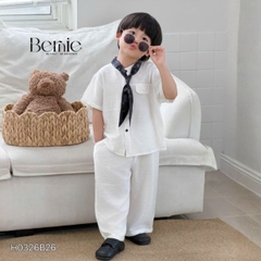 Set bộ đũi áo sơ mi cổ trụ phối khăn kèm quần dài cho bé trai đi chơi đi biển size 11kg tới 28kg BERNIE H0326B25